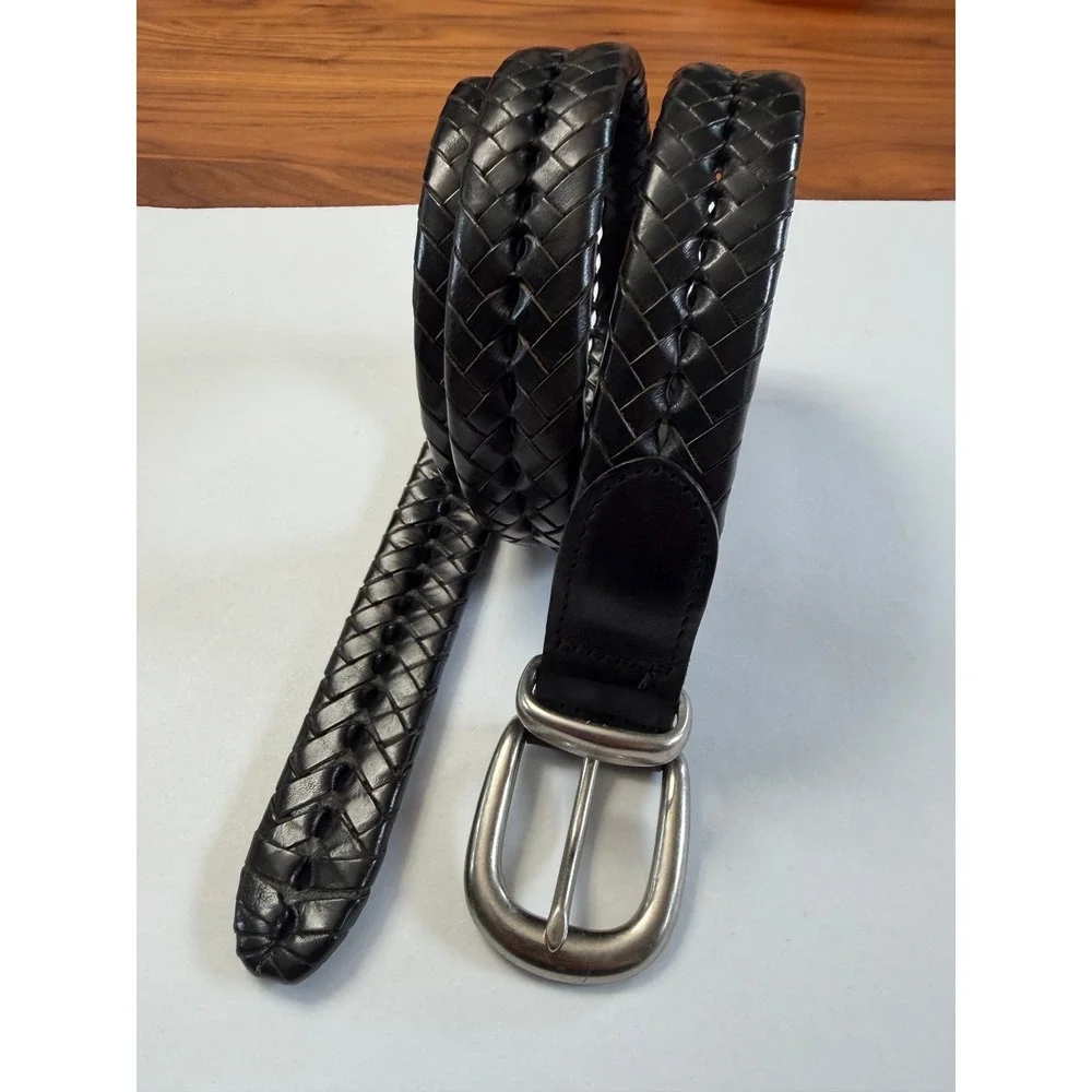 VTG Coach Woven Leather Belt 38 Black Braided Silver Buckle Dress or Casual